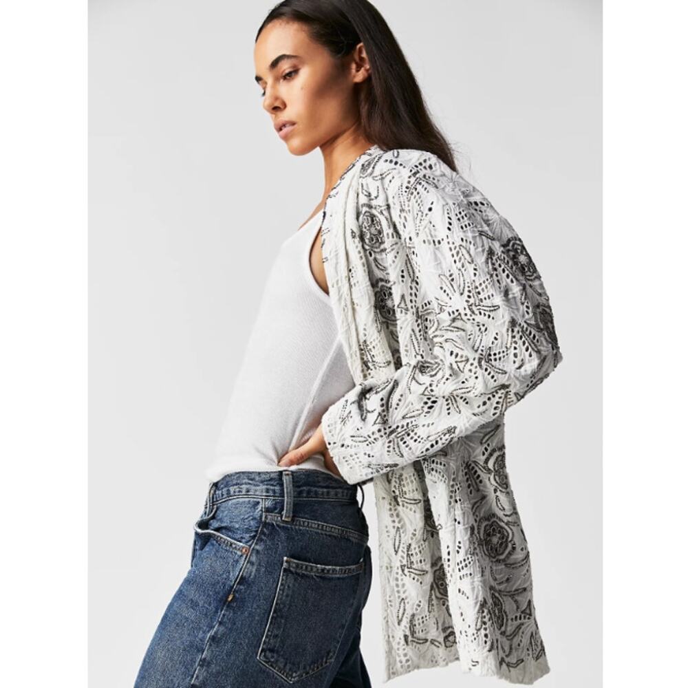 Free People Womens Venus Eyelet Lace Jacket White / Black Size M $528